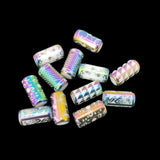Plated Printed Glass Beads (10 Pieces, 5 Random Designs x 2 Pieces Each) 20x10 MM Multicolor Hole 1 MM Cylinder For Jewellery Making Arts Crafts