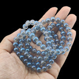 Premium Plated Glass Beads 7.5x8.5 MM (1 String, 100+ Beads) Hole:1 MM Round Blue For Jewellery Making DIY Arts Crafts