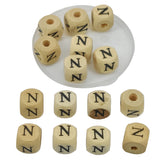 Wooden Letter Alphabet Beads (A to Z) 10x10 MM Hole Size 3 MM Cube Brown For Bracelet Jewellery Making Macrame DIY Crafts Keychains Decoration