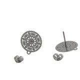 Tarnish Resistant 304-Stainless Steel Earring Studs Bases With Stoppers (4 Pieces) 15 MM Flower Silver Color For Jewellery Making