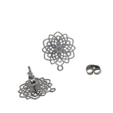 Tarnish Resistant 304-Stainless Steel Earring Studs Bases With Stoppers (4 Pieces) 15 MM Flower Silver Color For Jewellery Making