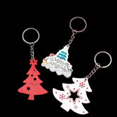 Wooden Christmas Tree Keychains (Set Of 3 Mixed Designs) 11-12 CM Long With Pendant 5-7 CM Multicolor With Silver Keyring For Decoration Crafts