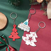 Wooden Christmas Tree Keychains (Set Of 3 Mixed Designs) 11-12 CM Long With Pendant 5-7 CM Multicolor With Silver Keyring For Decoration Crafts