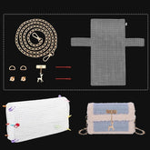 Embroidery Canvas Mesh Plastic Bag Making Kit (14x15 Inch Sheet x 1, D Ring x 2, Chain x 1, Snap Button x 2, Deer Charm x 1, Needle x 2) Hole 4x4mm