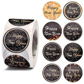 Paper Stickers 1.5 Inch / 3.75 CM (1 Roll, 500 Stickers) Happy New Year Wishes Theme Round Multicolor Gift Packing Tags