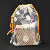 Gift Packing Potlis 6x8 Inch (10 PCs) Plastic Drawstring Pouches Flower Printed Transparent
