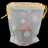 Frosted Gift Packing Potlis 6x8 Inch (10 PCs) Plastic Drawstring Pouches Flower Printed Transparent