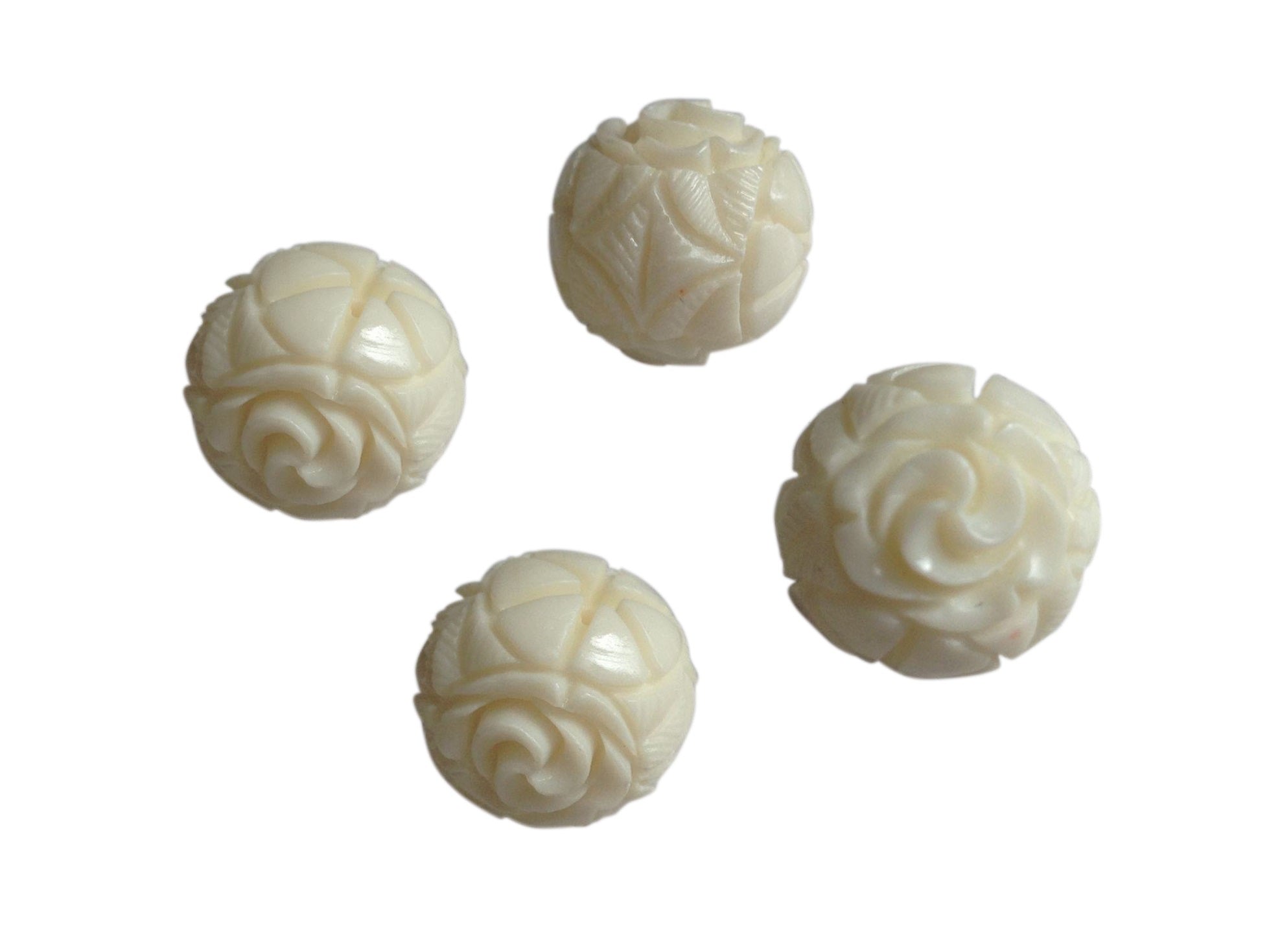 Carved Synthetic Beads For Jewellery Making 16mm Round White (Pack Of 5 Pieces) (#Ot12)