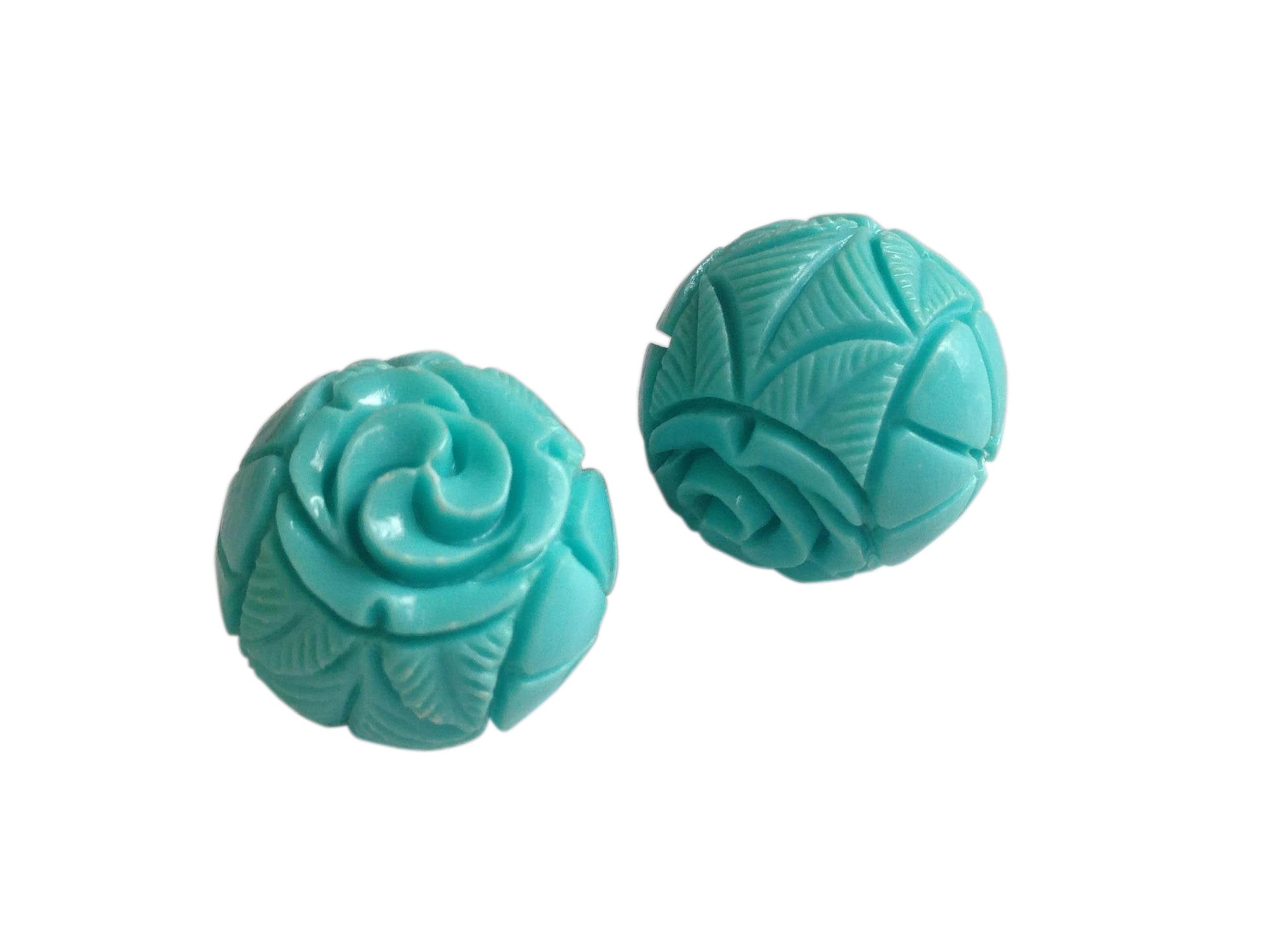 Carved Synthetic Beads For Jewellery Making 18mm Round Cyan Blue (Pack Of 5 Pieces) (#Ot17)