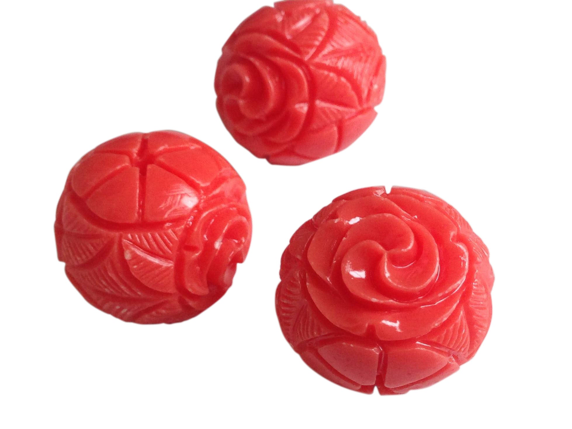 Carved Synthetic Beads For Jewellery Making 20mm Round Orange (Pack Of 4 Pieces) (#Ot21)