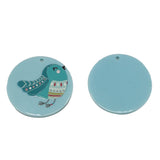 3D Printed Acrylic Pendant (2 Pieces) 45x2 MM Round Cyan Blue For Jewellery Making Crafts Decoration