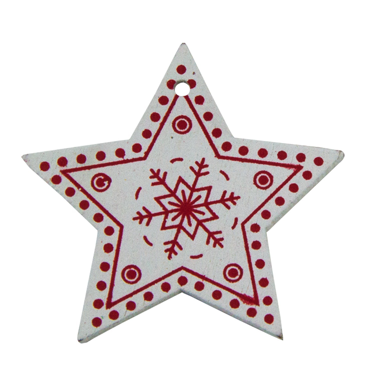 Wooden Jewellery Making Pendants Snowflake Printed 48mm Star White & Red (Pack Of 4 Pieces) (#Ot102)