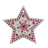 Wooden Jewellery Making Pendants Snowflake Printed 48mm Star White & Red (Pack Of 4 Pieces) (#Ot102)