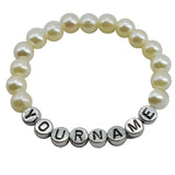 Elastic Name Customized Bracelets Personlized For Kids Girls Women With Plastic Pearl Beads White