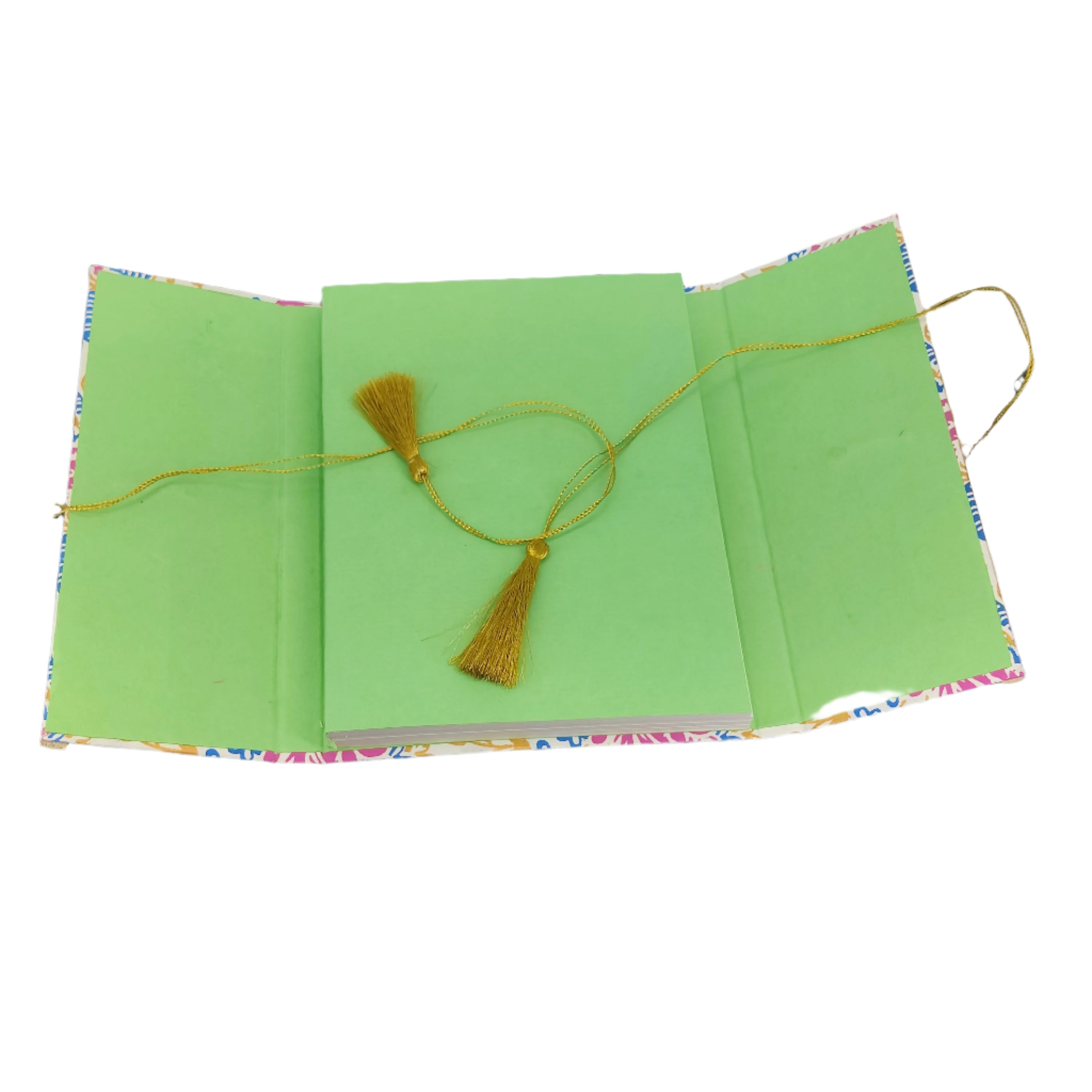 Handmade Vintage Journal Notebook (1 PC x 50 Pages) 6x8 Inch Bamboo Sticks Organic Cotton Papers Tassle Thread Lock Personal Gifts Multicolor