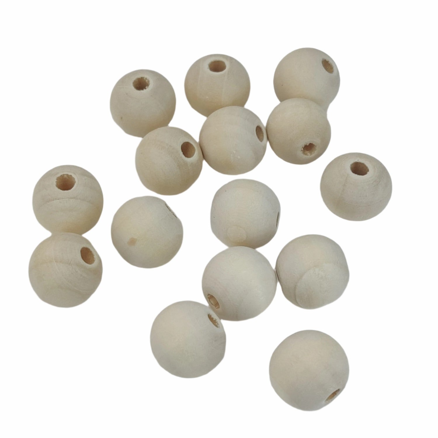 Wooden Beads 14 MM (30-32 Pieces, 25 Grams) Ivory White Hole Size:3.5 MM Round For Jewellery Making Arts Crafts [ac-bds-00048-m10]