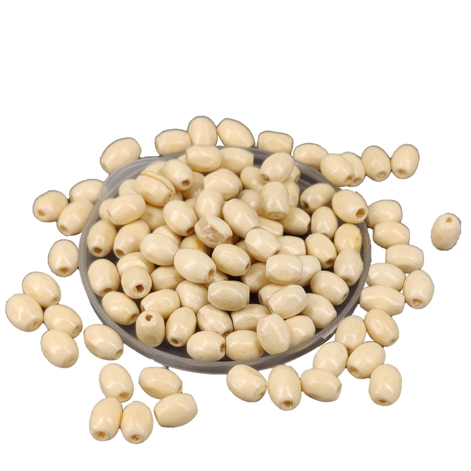 Wooden Beads 6x4-5 MM (10 Gram, 200+ Pieces) Hole:2 MM Drum Ivory White For Jewellery Making DIY Arts Crafts [ac-bds-00049-m29]