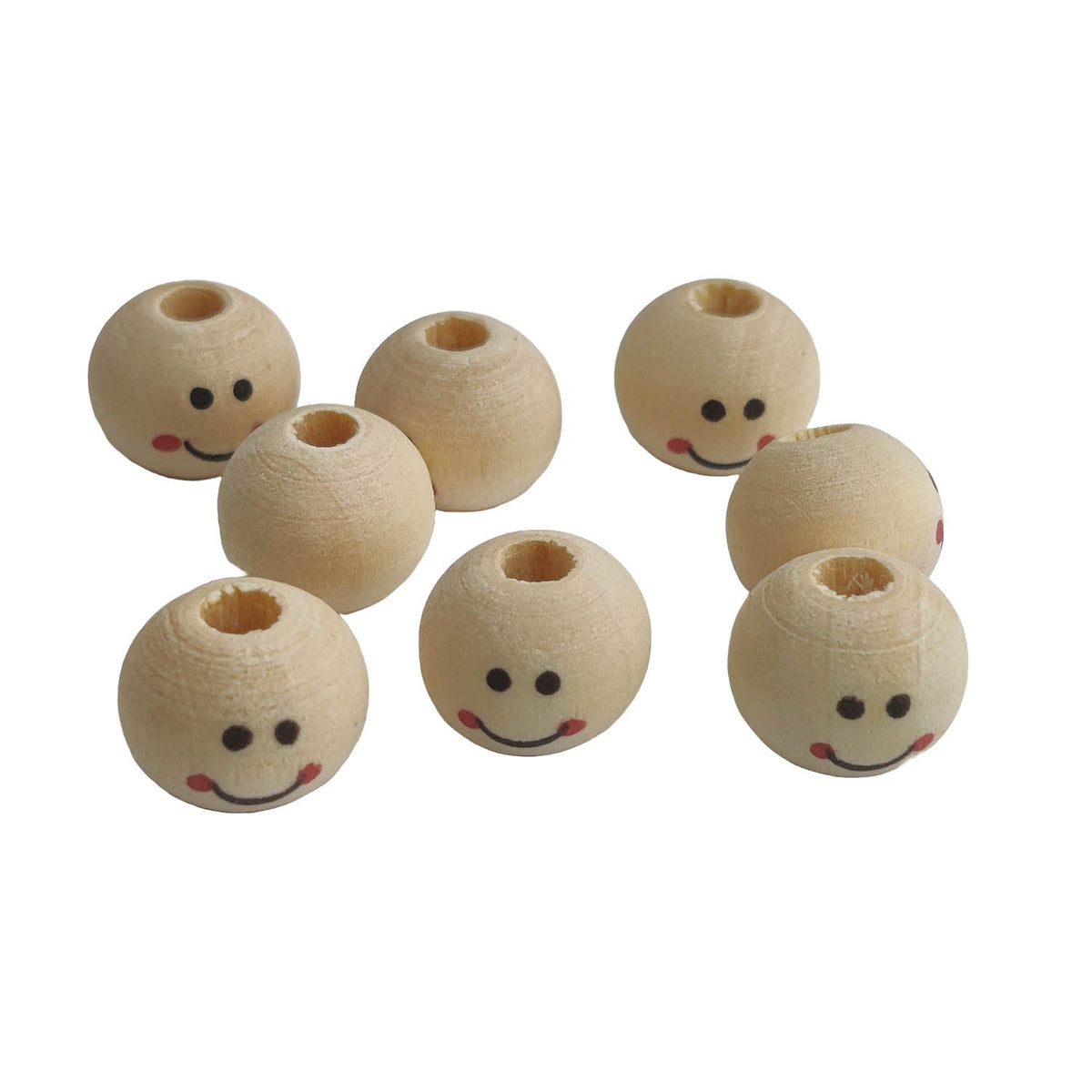Wooden Smiley Face Emoji Beads 12x11 MM (20 Pieces) Hole:2.75 MM Round Off White For Jewellery Making DIY Arts Crafts [ac-bds-00049-m40]