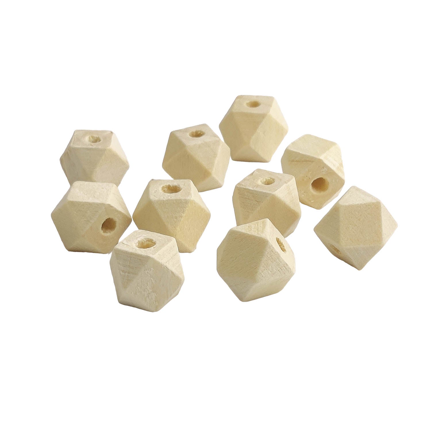 Wooden Beads 12x12x12 MM (20 Pieces) Hole:2 to 2.5 MM Polygon  Off White For Jewellery Making DIY Arts Crafts [ac-bds-00049-m46]