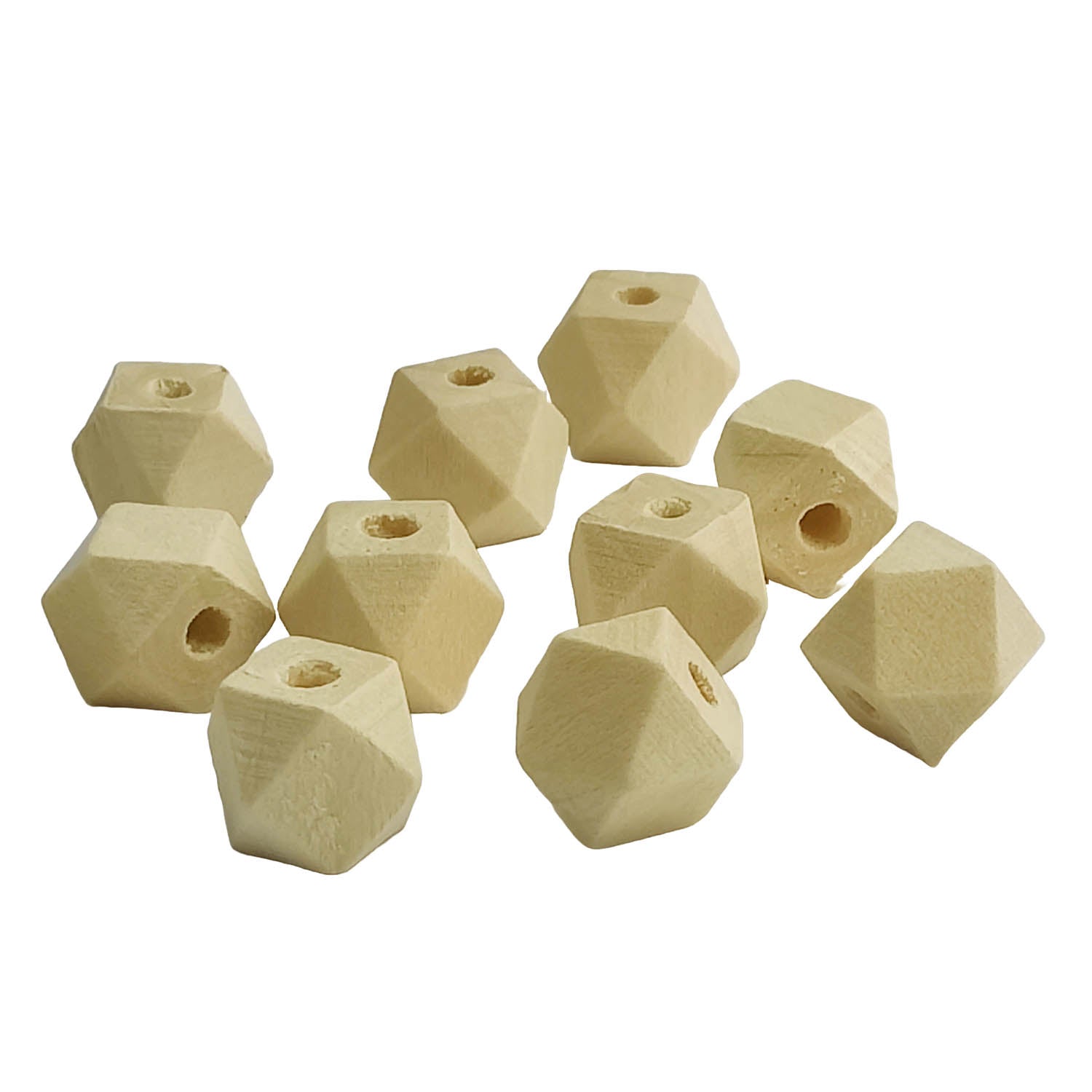 Wooden Beads 12x12x12 MM (20 Pieces) Hole:2 to 2.5 MM Polygon  Off White For Jewellery Making DIY Arts Crafts [ac-bds-00049-m46]
