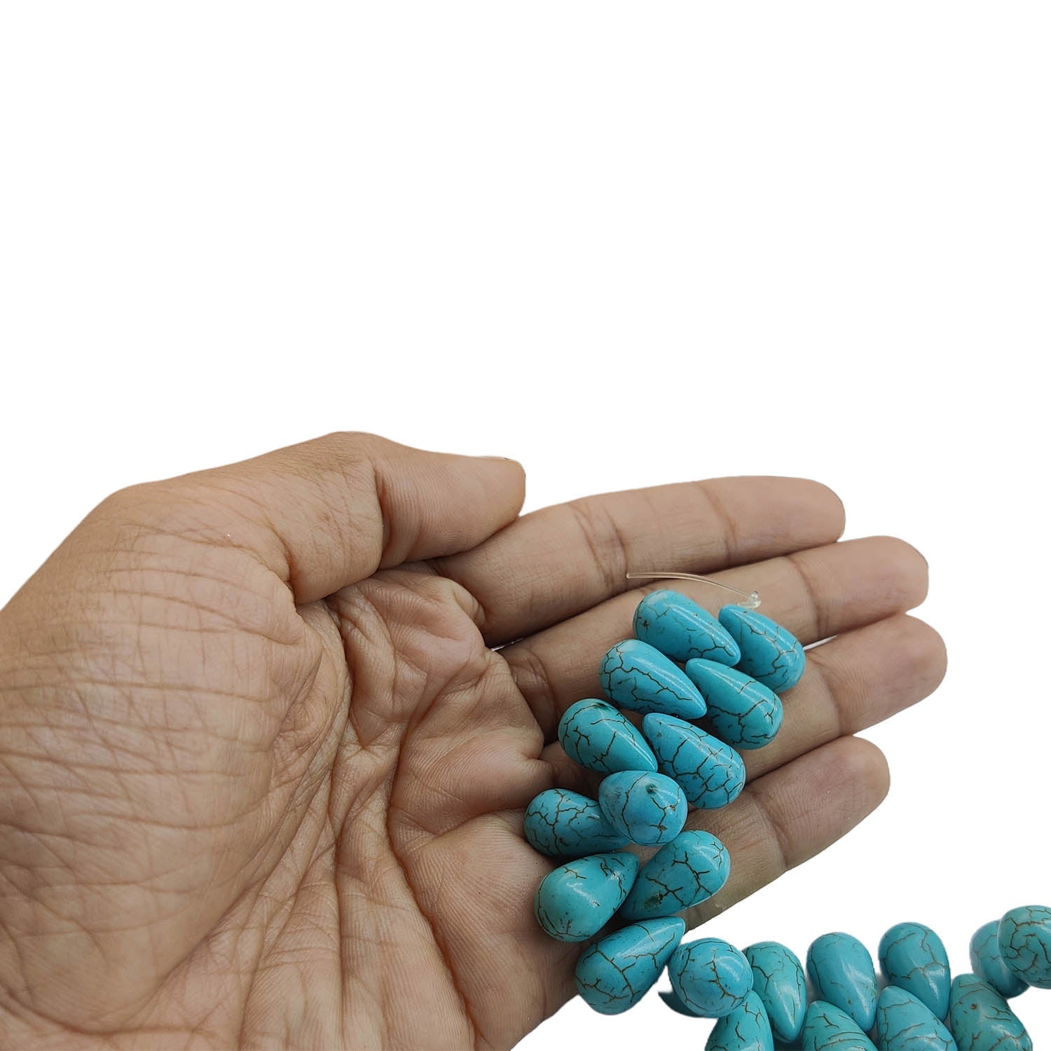 Imitation Jewellery Making Stone Beads 17-18 MM (1 String, Approx 75 Beads) Hole:1 MM Drop Turquoise Blue Synthetic For DIY Arts Crafts [ac-bds-00088-m16]