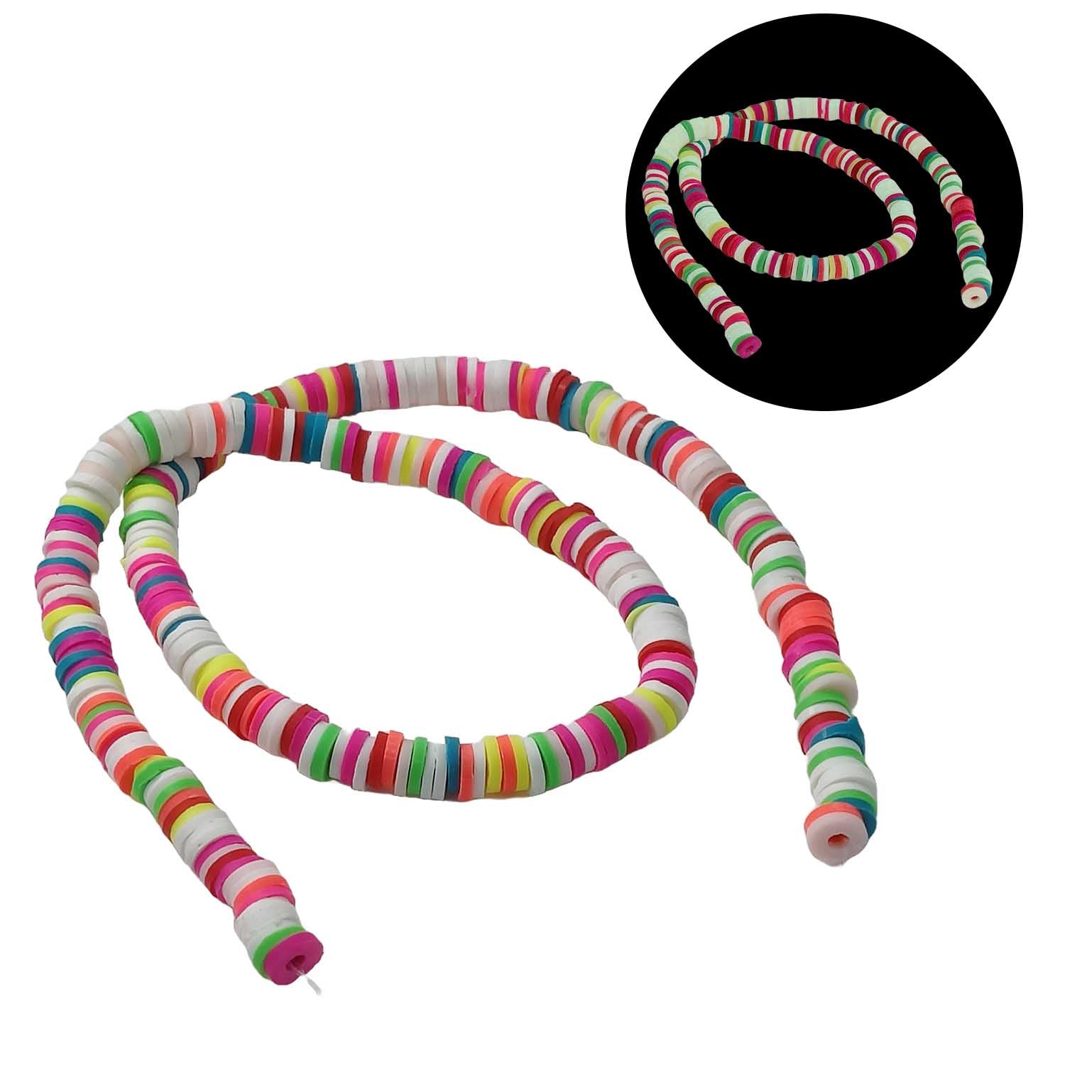 Partly Glow In The Dark Small Polymer Clay Beads (1 String, 200+ Beads) 6x0.5-1 MM 16 Inch 2 MM Hole Flat Round Disc For DIY Jewellery Making [ac-bds-00126-m13]