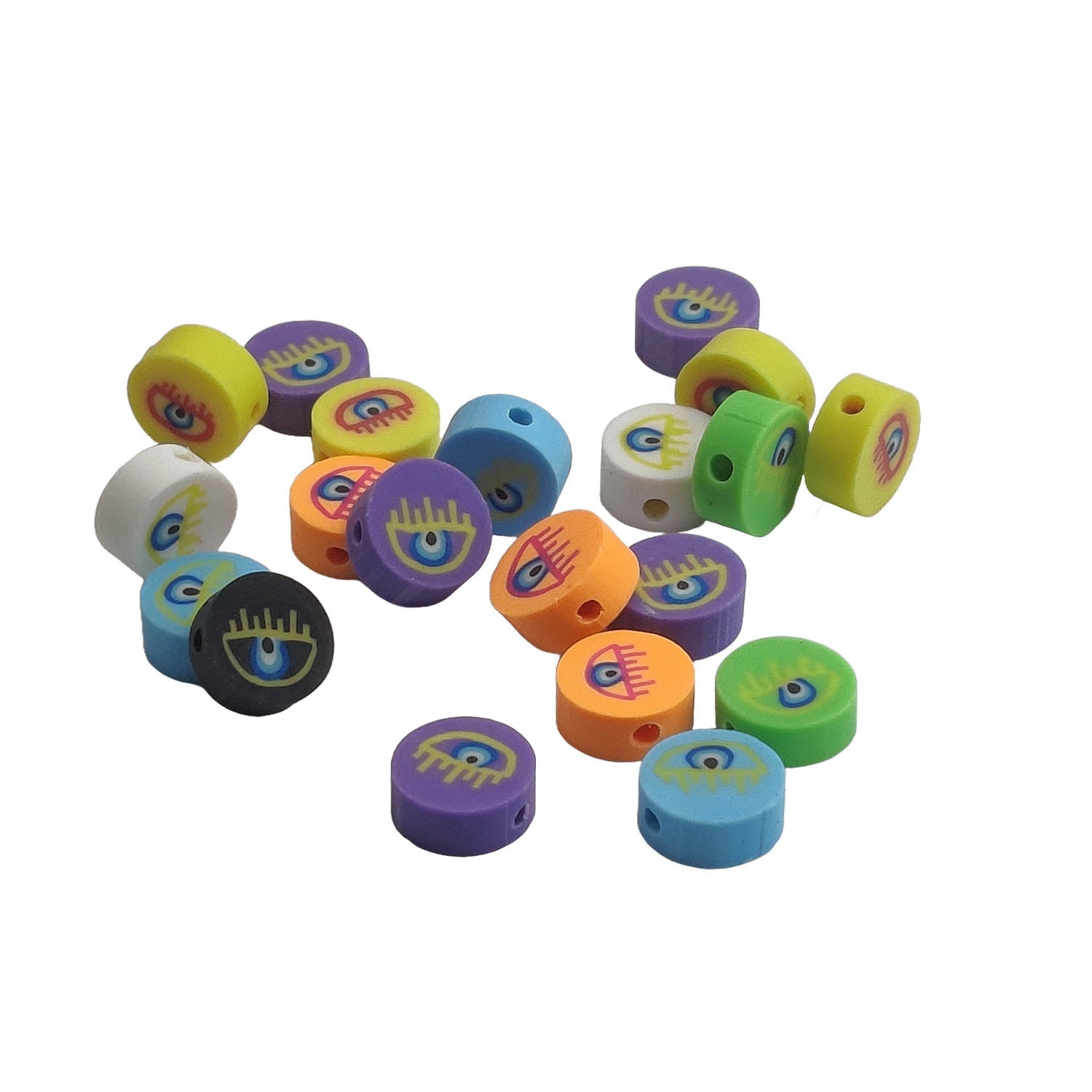 Polymer Clay Beads 9 to 10 MM (25 PCs, Assorted) Hole:1.6 MM Evil Eye Multicolor For Jewellery Making Kids DIY Arts Crafts [ac-bds-00126-m3]