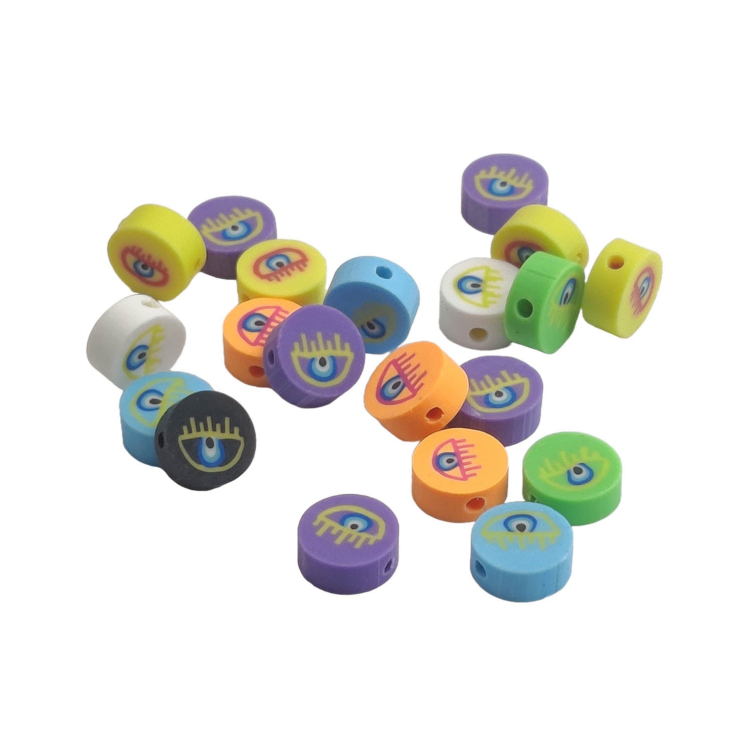 Polymer Clay Beads 9 to 10 MM (25 PCs, Assorted) Hole:1.6 MM Evil Eye Multicolor For Jewellery Making Kids DIY Arts Crafts [ac-bds-00126-m3]