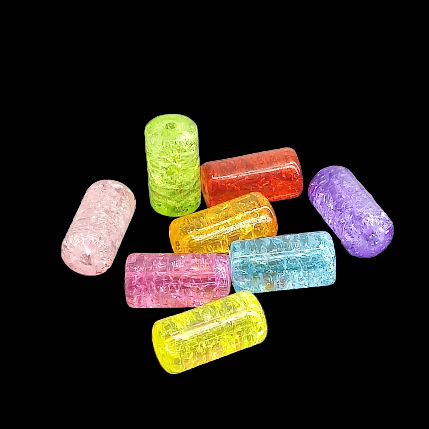 Acrylic Beads Crackle Style 18x9 MM (20 Pieces) Hole:2 MM Cylinder Mixed Colors For Jewellery Making DIY Arts Crafts [ac-bds-00127-m14]