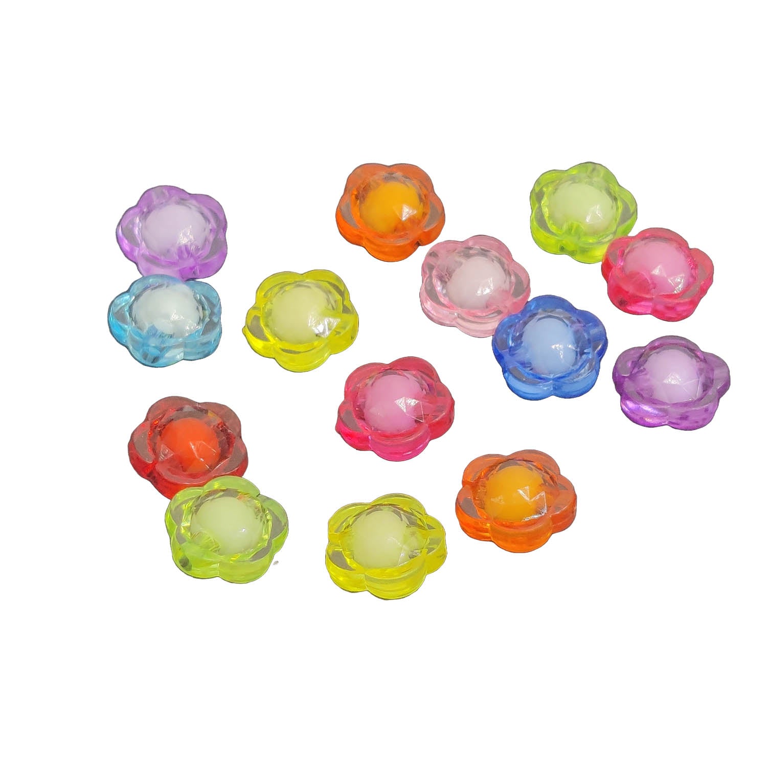 Stuffed Acrylic Beads 13x12x8 MM (48-50 PCs, 25 GMs Wt) Hole:2 MM Flower Mixed Colors For Jewellery Making DIY Arts Crafts [ac-bds-00127-m18]