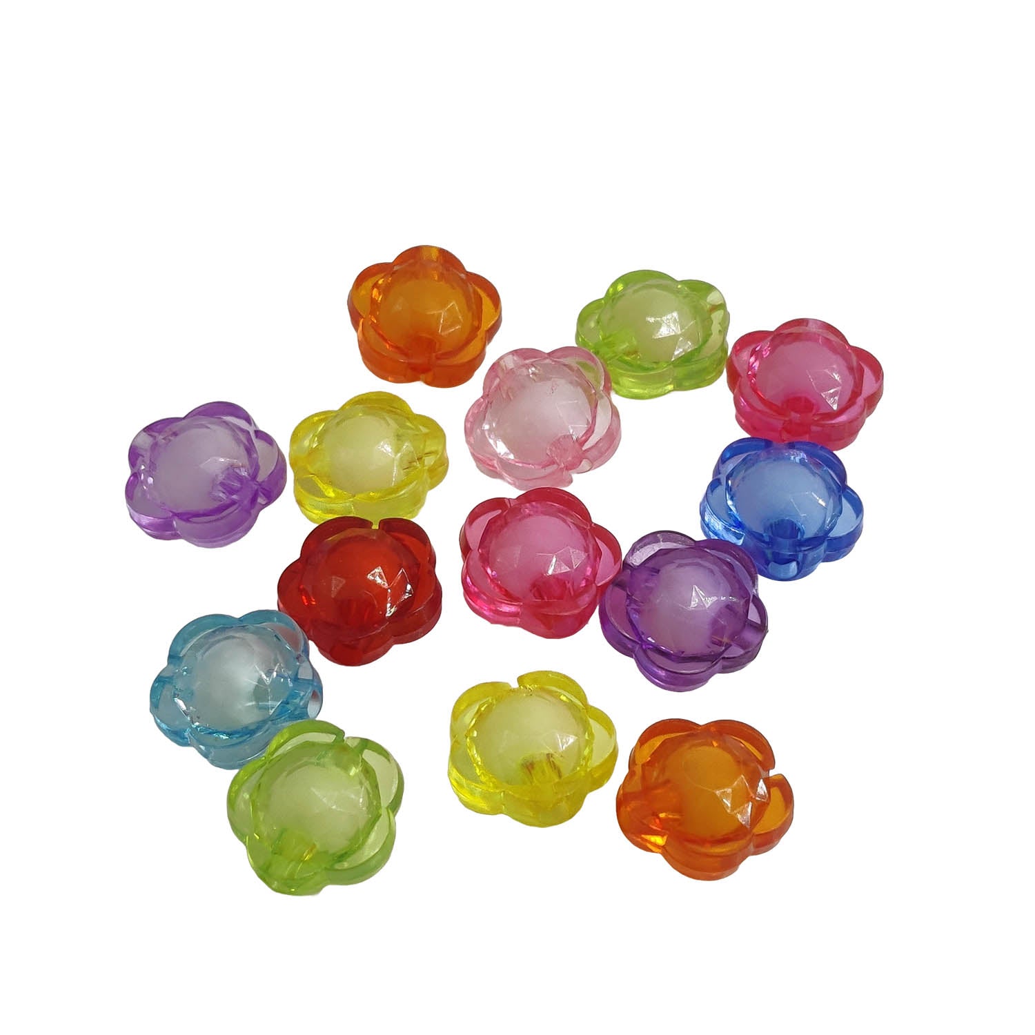 Stuffed Acrylic Beads 13x12x8 MM (48-50 PCs, 25 GMs Wt) Hole:2 MM Flower Mixed Colors For Jewellery Making DIY Arts Crafts [ac-bds-00127-m18]