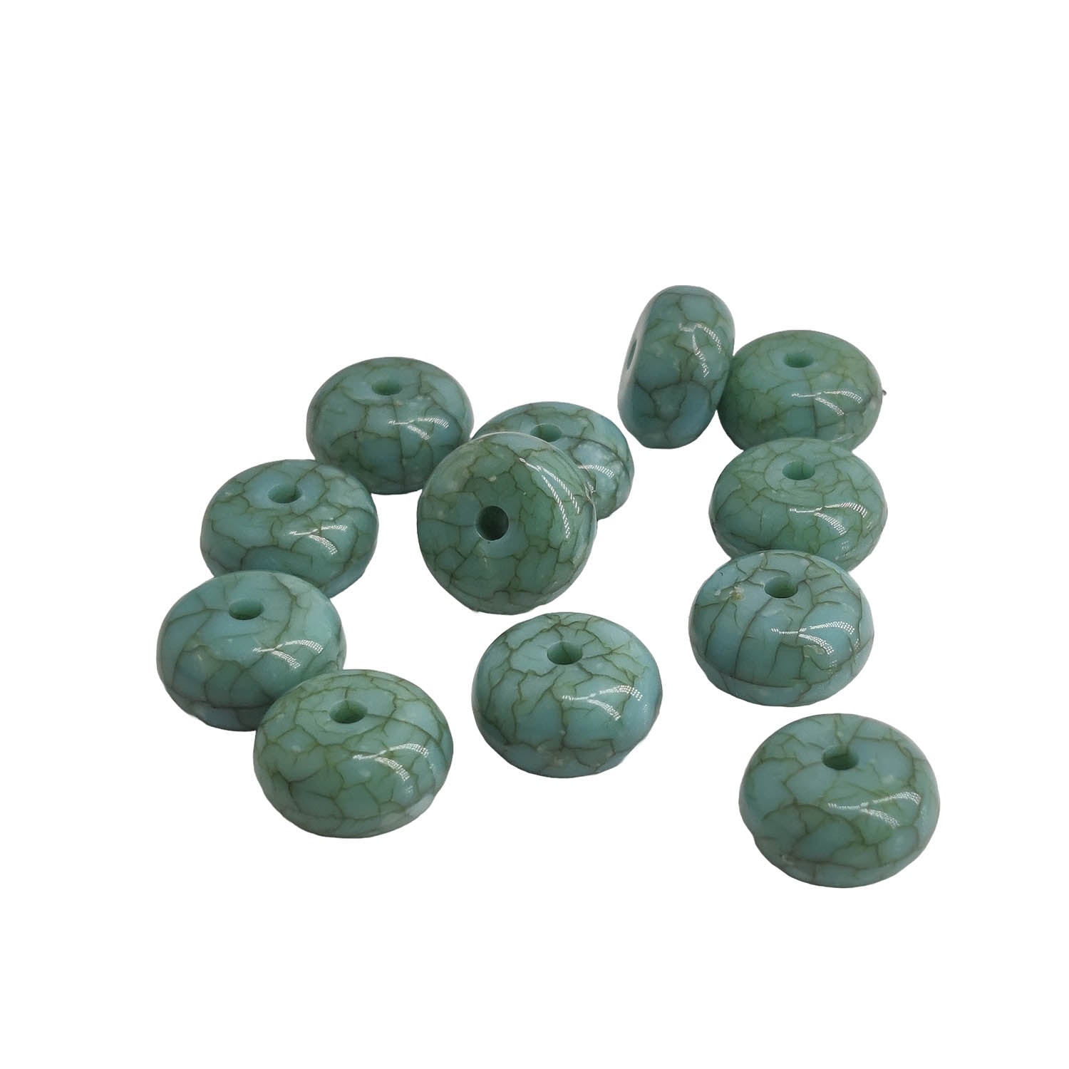 Acrylic Beads 13x7 MM (30+ Pieces, 25 GMs Wt) Hole:2 MM Flat Round Turquoise Blue For Jewellery Making DIY Arts Crafts [ac-bds-00127-m24]