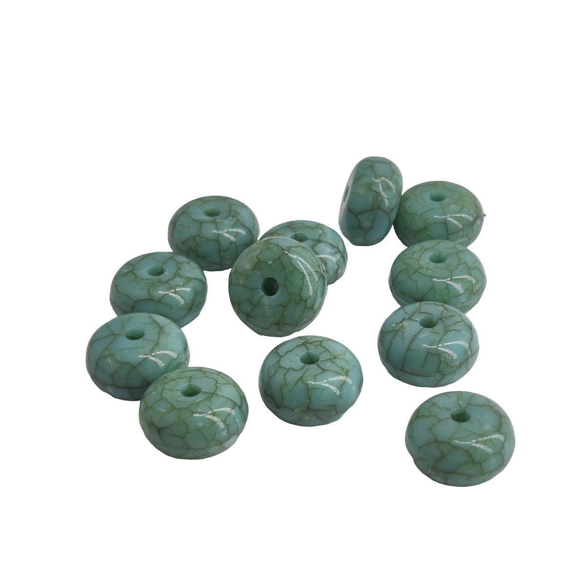 Acrylic Beads 13x7 MM (30+ Pieces, 25 GMs Wt) Hole:2 MM Flat Round Turquoise Blue For Jewellery Making DIY Arts Crafts [ac-bds-00127-m24]