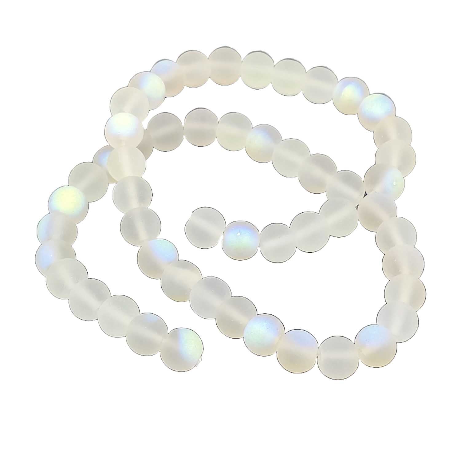 Plated Frosted Glass Beads 8x7 MM (1 String, 50-55 Beads) Hole 1 MM Round White For Jewellery Making Bracelets DIY Crafts [ac-bds-00131-m2]