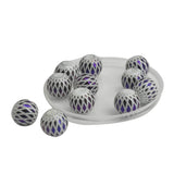 Premium Plated Rhombus Printed Glass Beads 8 MM (10 Pieces) Hole:1.5 MM Round Indigo Blue For Jewellery Making DIY Arts Crafts [ac-bds-00132-m6]
