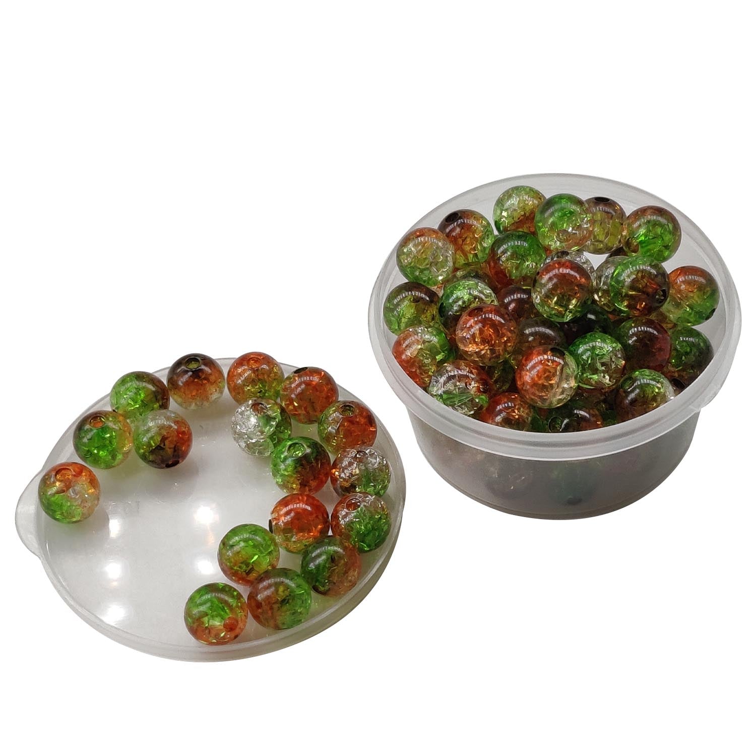 Crackle Style Acrylic Beads 8x7 MM (25 GMs, 80+ Pieces) Hole Size 1.75 MM Red & Green Round For Jewellery Making DIY Arts Crafts [ac-bds-00134-m1]