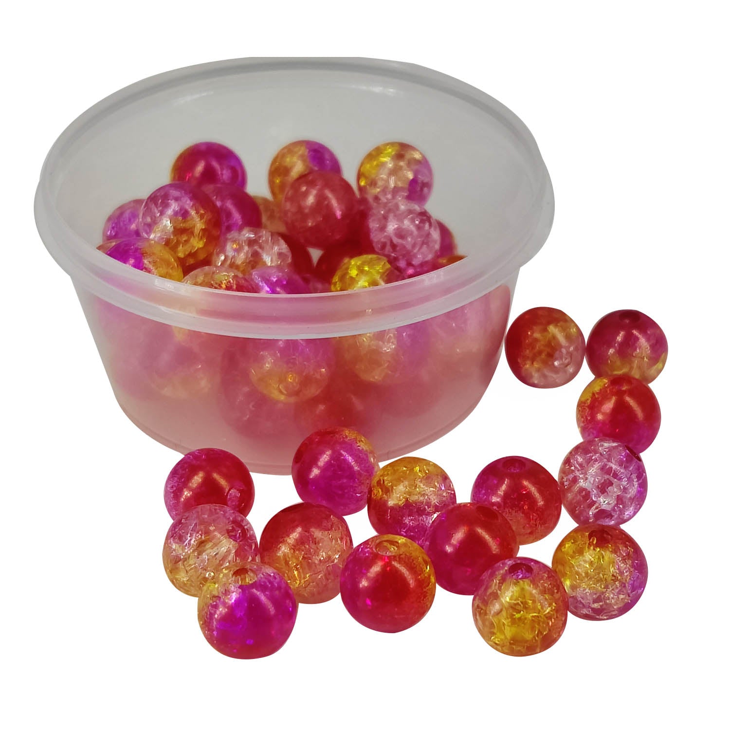 Crackle Style Acrylic Beads 8x7 MM (25 GMs, 80+ Pieces) Hole Size 1.75 MM Pink & Red Round For Jewellery Making DIY Arts Crafts [ac-bds-00134-m3]