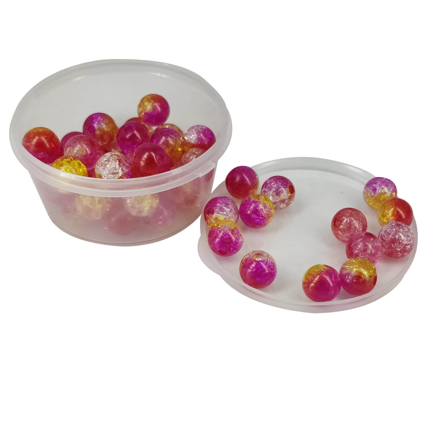 Crackle Style Acrylic Beads 8x7 MM (25 GMs, 80+ Pieces) Hole Size 1.75 MM Pink & Red Round For Jewellery Making DIY Arts Crafts [ac-bds-00134-m3]
