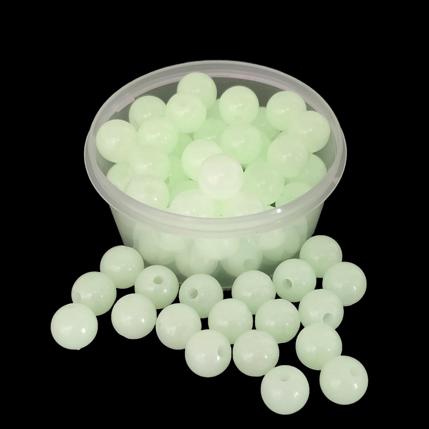 Acrylic Beads Glow In The Dark Radium 8 MM (100 Pieces, 25 GMs Wt) Hole:2 MM Round Light Green For Jewellery Making DIY Arts Crafts [ac-bds-00137-m1]