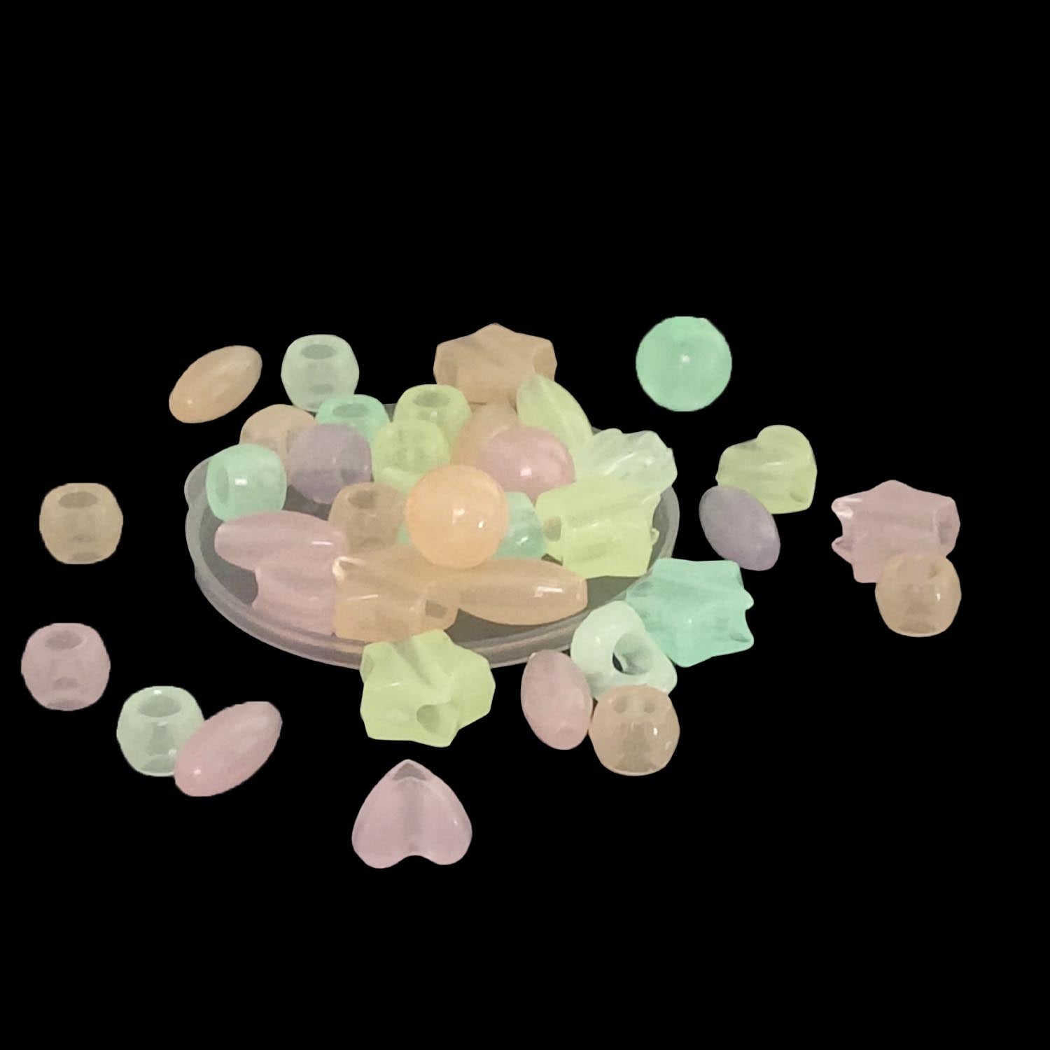 Acrylic Beads Glow In The Dark Radium (60-70 PCs, 25 GMs) 8 to 13 MM With Hole:1.5-4 MM Mixed Shapes Colors For Jewellery Making DIY Arts Crafts [ac-bds-00137-m2]