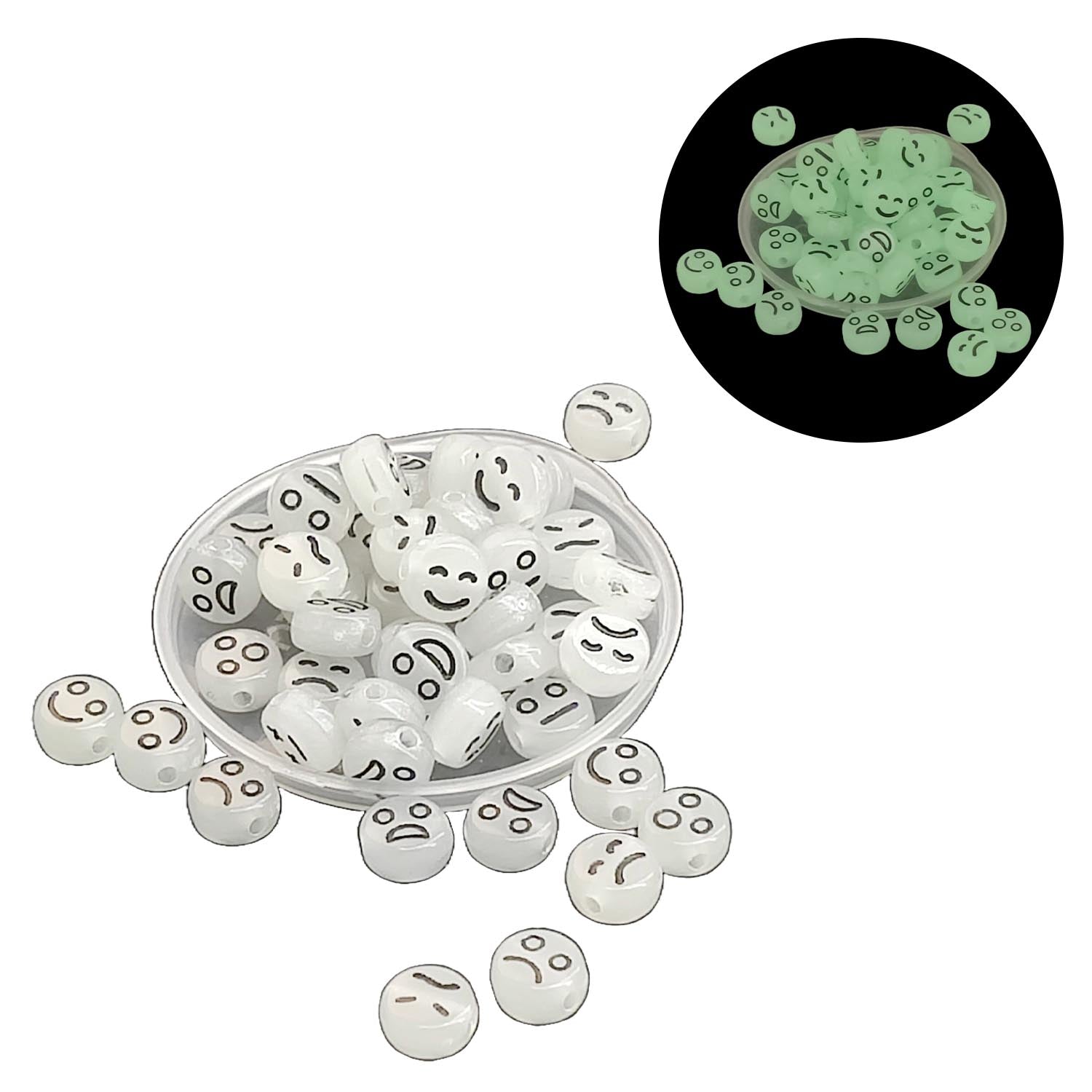 Acrylic Beads Glow In The Dark Radium 7x3.5 MM (65-70 Beads, 10 GMs) Hole:1.5 MM Flat Round Grey For Jewellery Making DIY Arts Crafts [ac-bds-00137-m3]