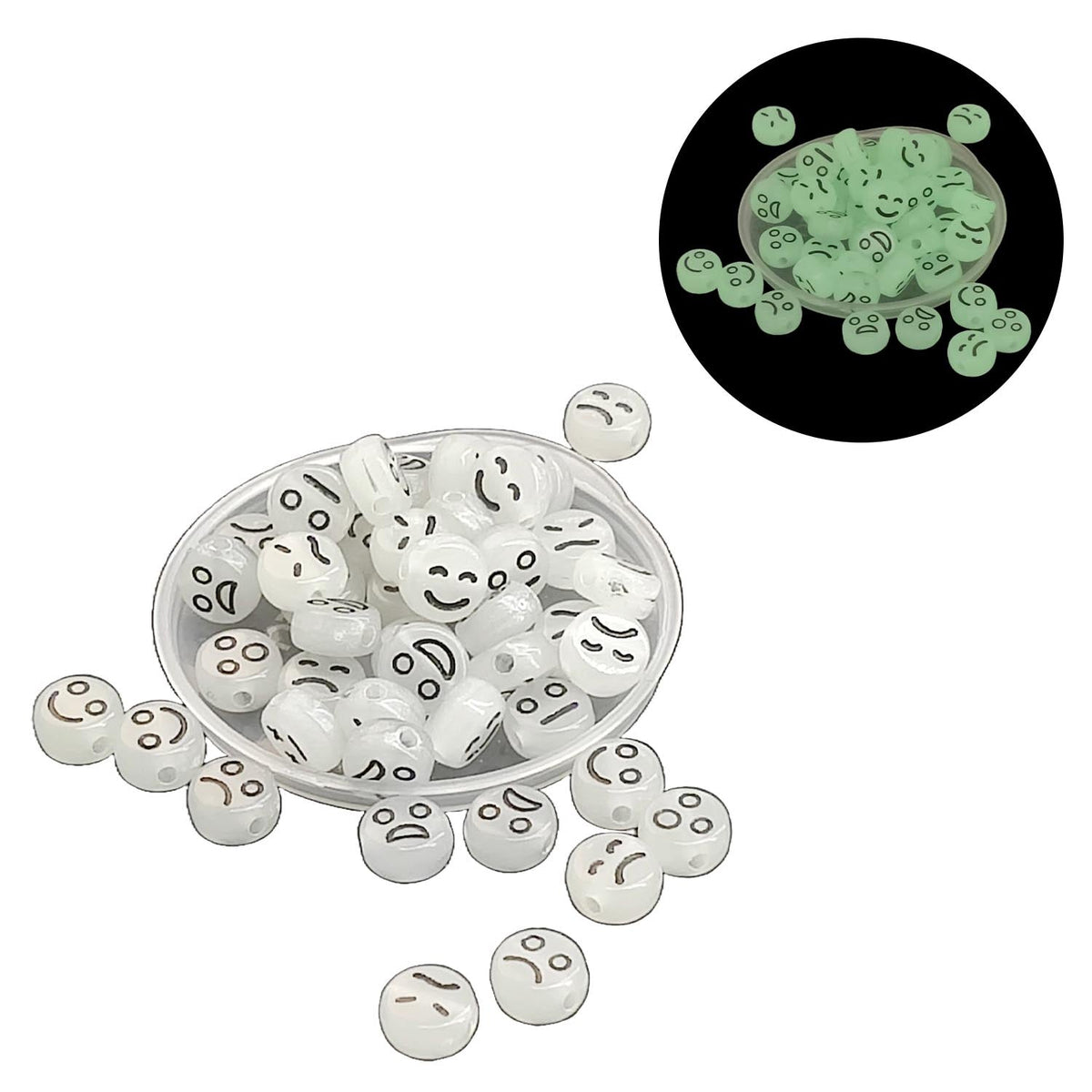 Acrylic Beads Glow In The Dark Radium 7x3.5 MM (65-70 Beads, 10 GMs) Hole:1.5 MM Flat Round Grey For Jewellery Making DIY Arts Crafts [ac-bds-00137-m3]