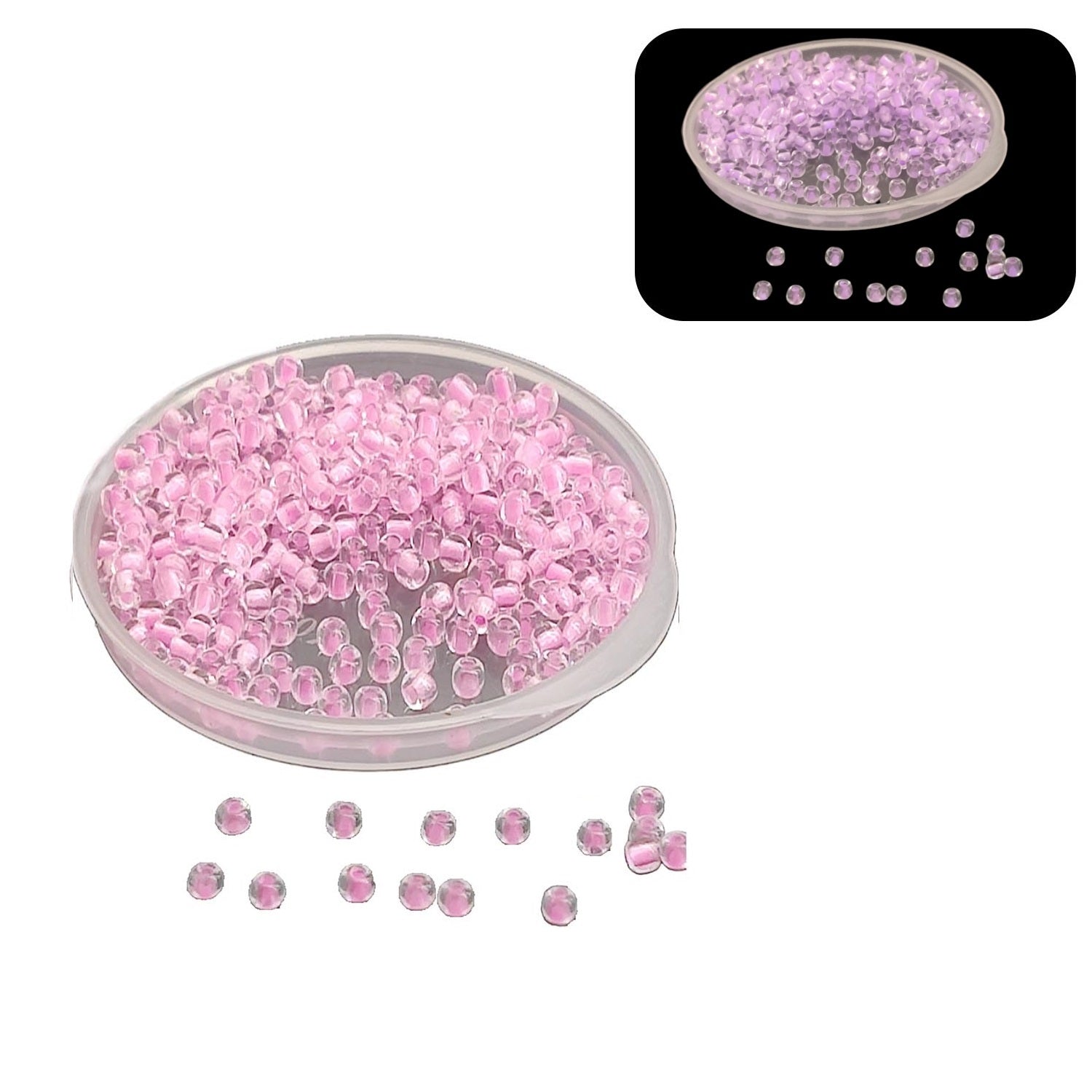Glow In The Dark 11/0 Glass Seed Beads 2 MM (650+ Pieces) Hole:1 MM Seed Pink For Jewellery Making DIY Arts Crafts [ac-bds-00138-m1]