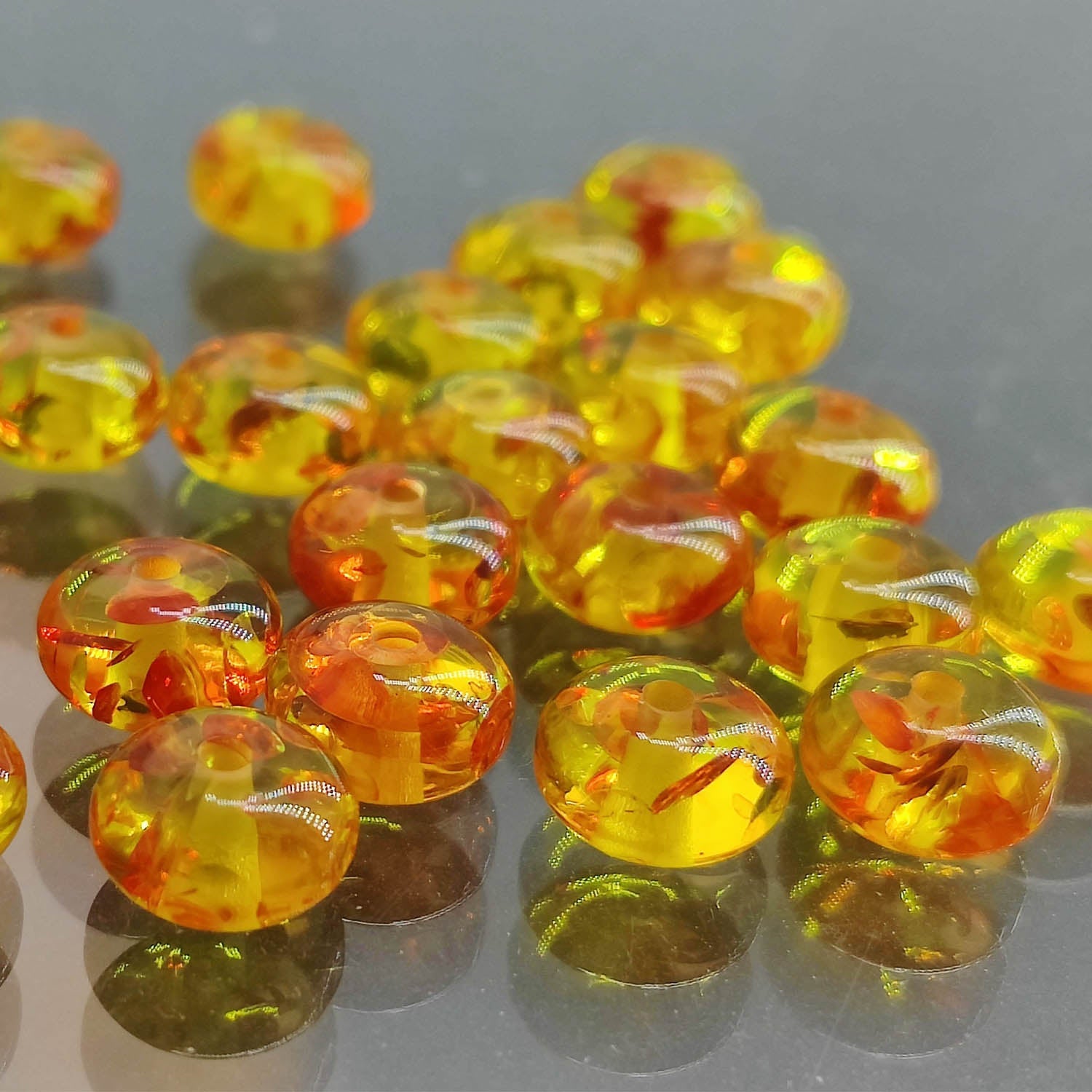 Resin Beads 8x4.5 MM (45-50 Beads, 10 GMs Wt) Hole:1.5 MM Disc Golden Yellow For Jewellery Making DIY Arts Crafts [ac-bds-00140-m1]