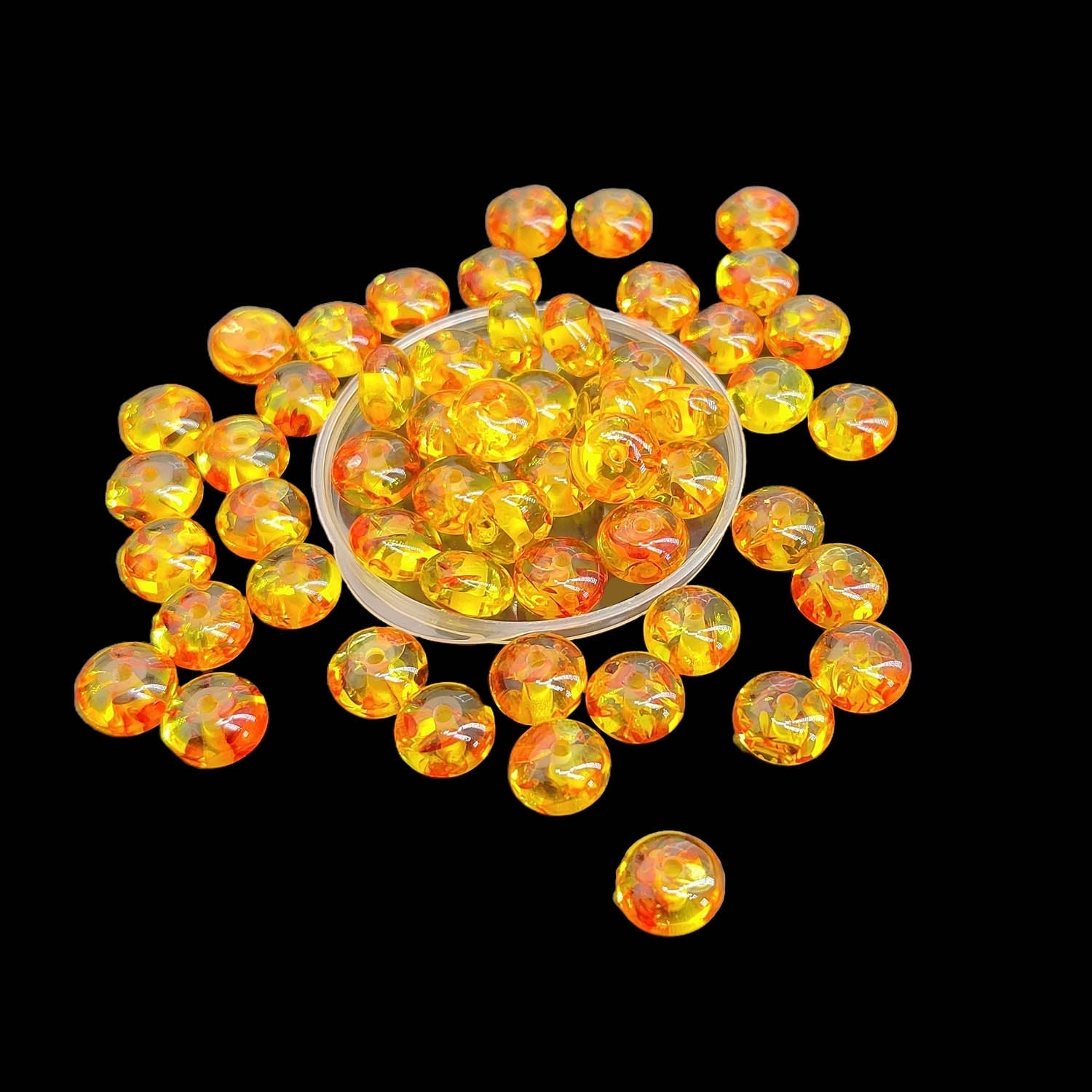 Resin Beads 8x4.5 MM (45-50 Beads, 10 GMs Wt) Hole:1.5 MM Disc Golden Yellow For Jewellery Making DIY Arts Crafts [ac-bds-00140-m1]