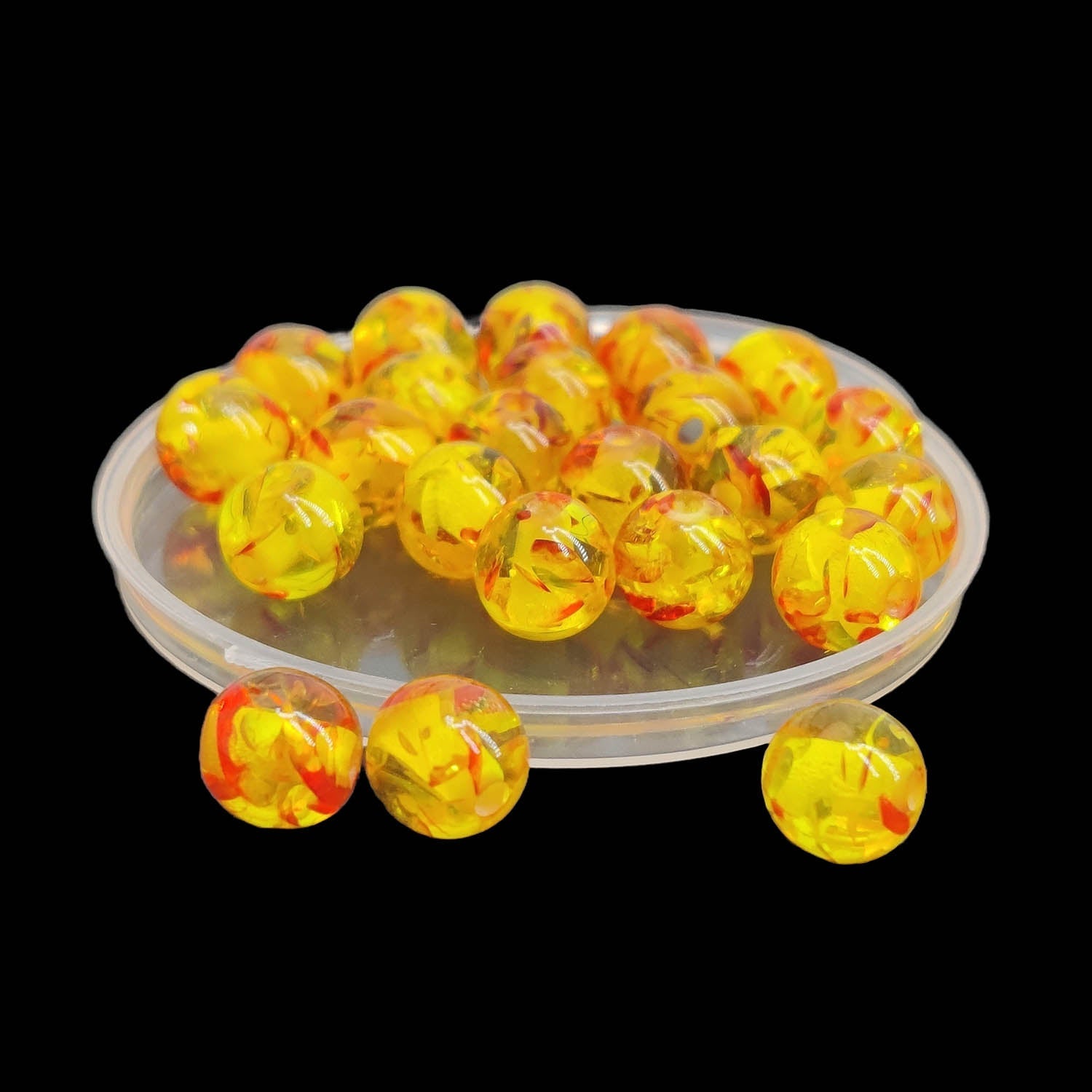 Resin Beads 6 MM (35-37 Beads, 5 GMs Wt) Hole:1 MM Round Golden Orange Amber For Jewellery Making DIY Arts Crafts [ac-bds-00140-m4]