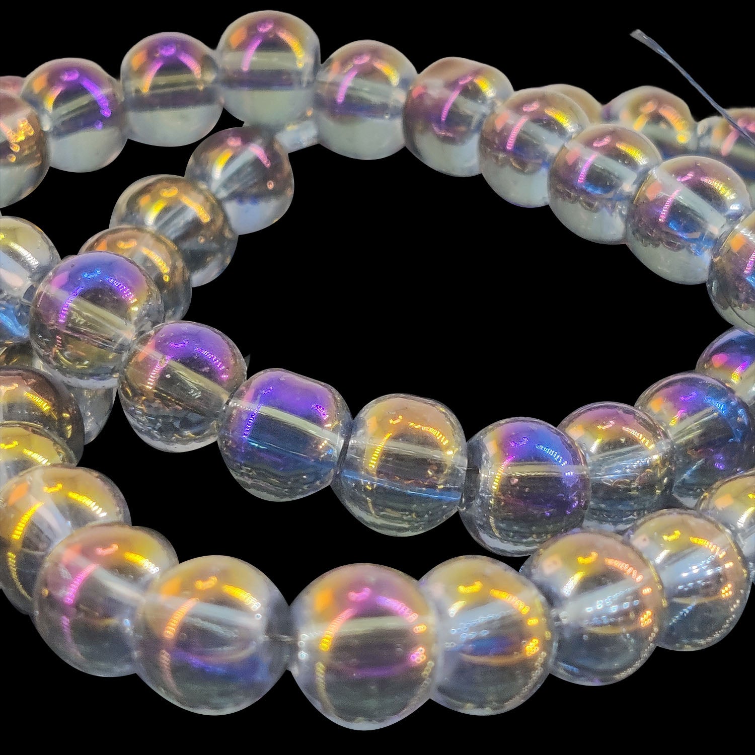 Premium Plated Glass Beads 7.5x8.5 MM (1 String, 100+ Beads) Hole:1 MM Round Purple Rainbow For Jewellery Making DIY Arts Crafts