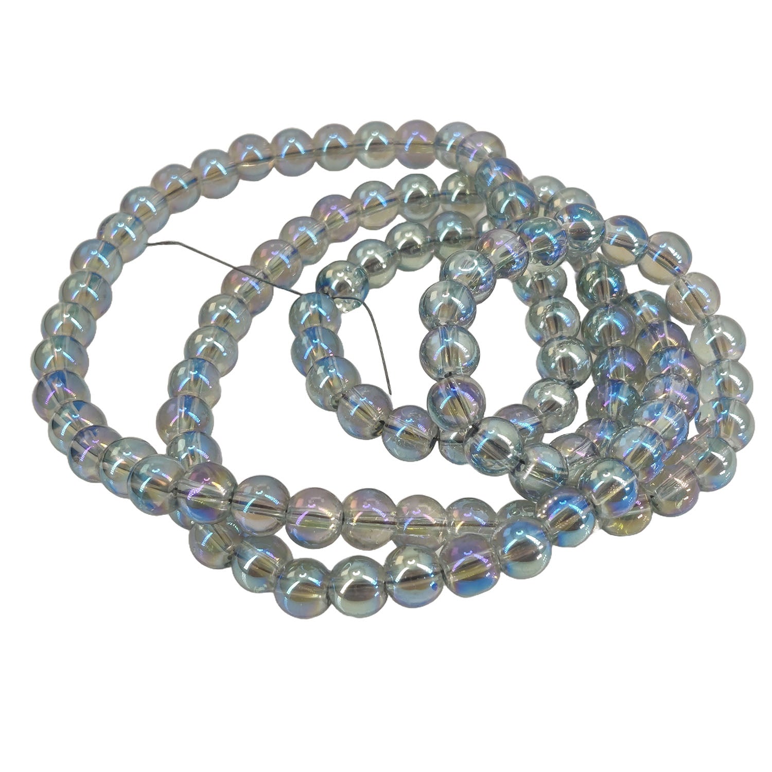 Premium Plated Glass Beads 7.5x8.5 MM (1 String, 100+ Beads) Hole:1 MM Round Rainbow Transparent  For Jewellery Making DIY Arts Crafts