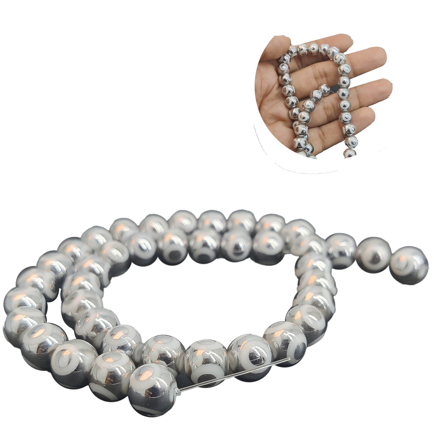 Evil Eye Premium Plated Glass Beads 8x7.5 MM Hole:1.2 MM Round For Jewellery Making DIY Arts Crafts