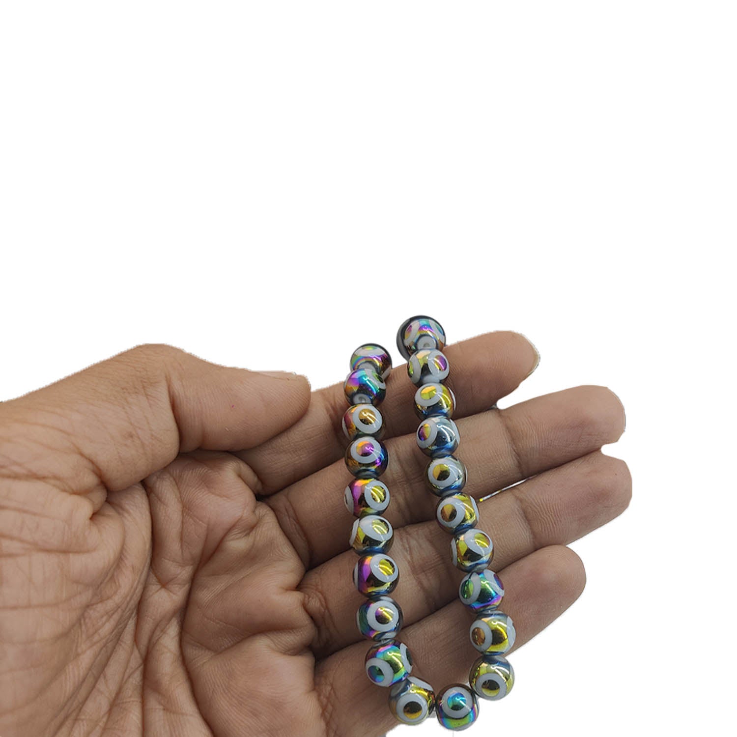 Evil Eye Premium Plated Glass Beads 8x7.5 MM Hole:1.2 MM Round For Jewellery Making DIY Arts Crafts